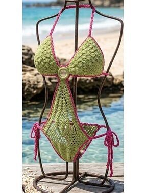 Daisy Beachwear Lime Crochet Monokini One Piece New Large
